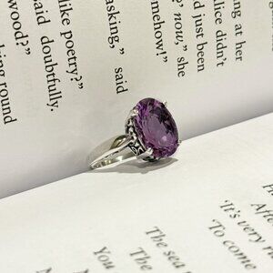 Kabana Sterling Silver Purple Amethyst Solitaire Gemstone 925 Ring Size 7